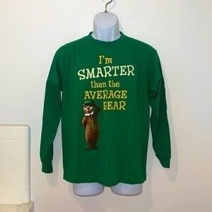 Youth Unisex Vintage 2010 Yogi Bear/The Movie Green Long Sleeved Graphic Tee